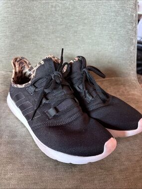 adidas Black Athletic Sneakers with Leopard-Print Collar
